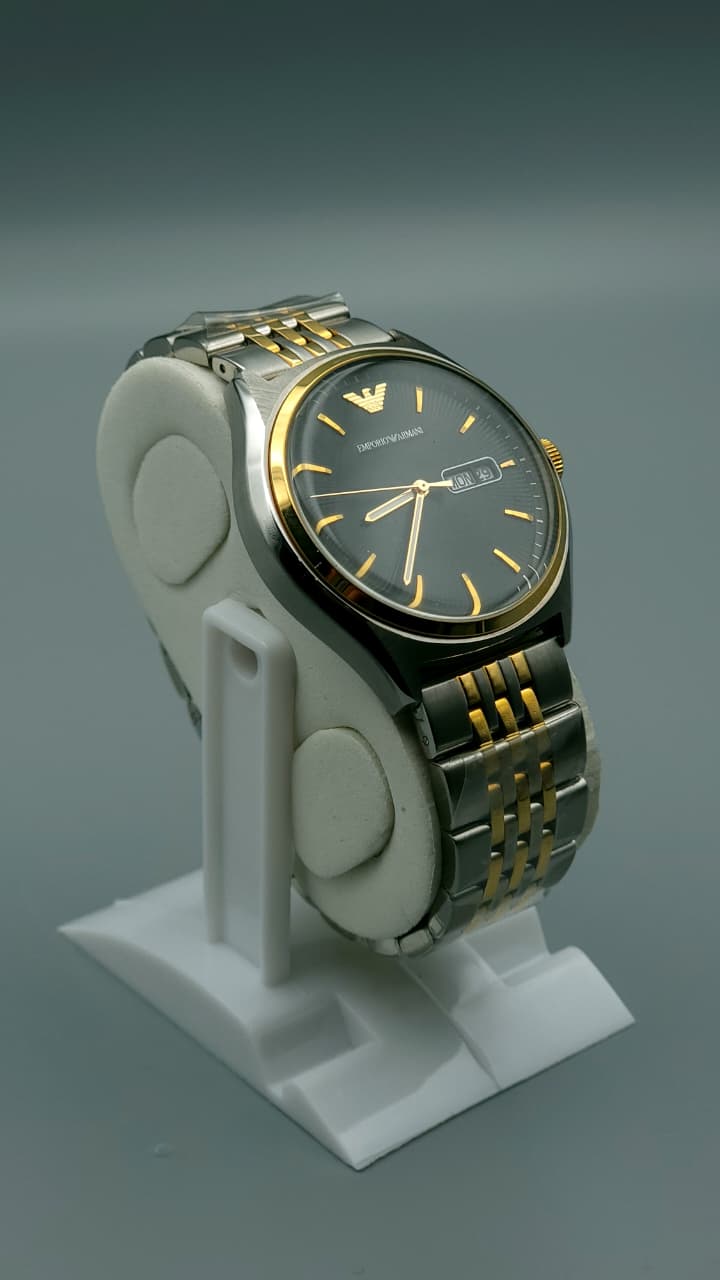 Elovris | Armani AR11034 Black & Gold Dial Two-Tone Jubilee Bracelet | Élovris AAAJob-Lotted Replica Elegance