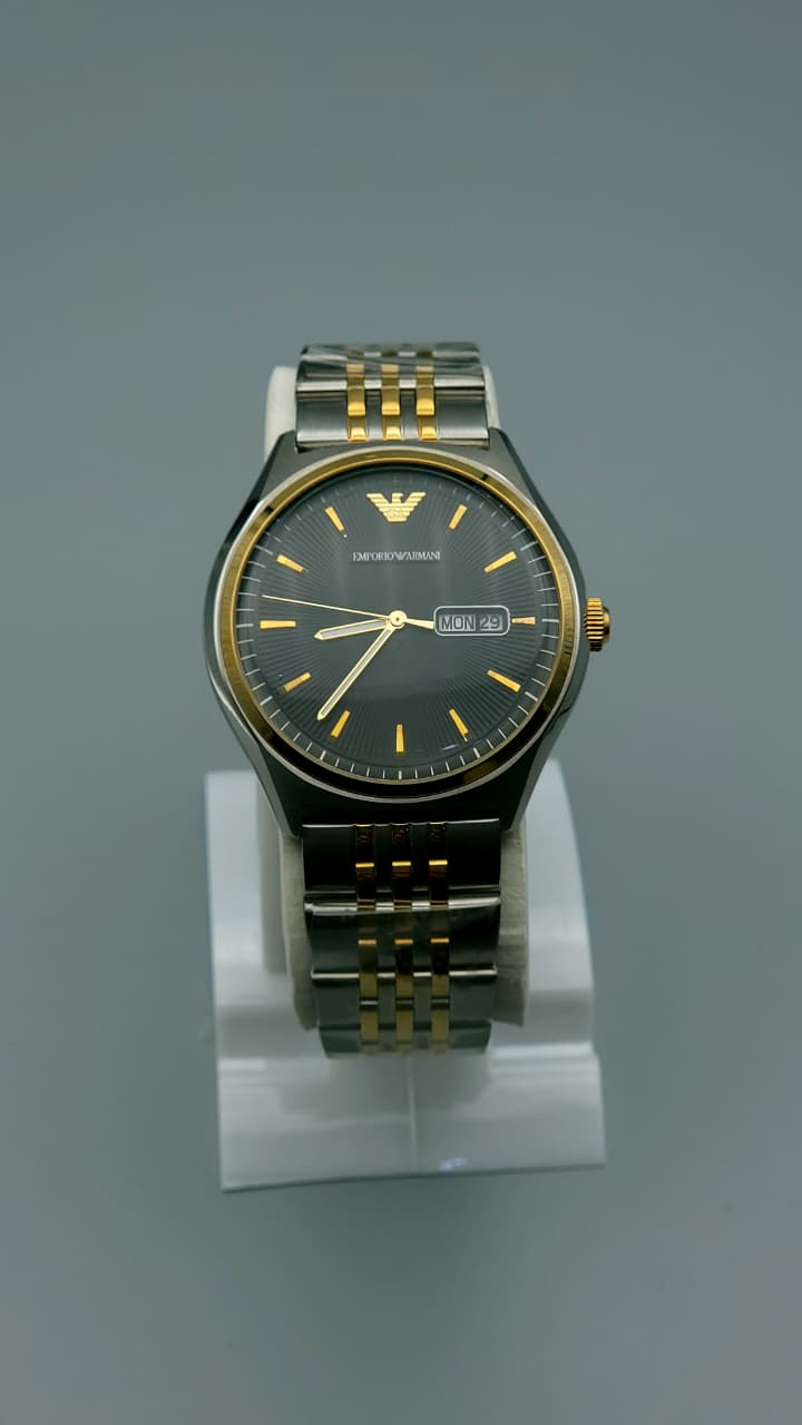 Elovris | Armani AR11034 Black & Gold Dial Two-Tone Jubilee Bracelet | Élovris AAAJob-Lotted Replica Elegance
