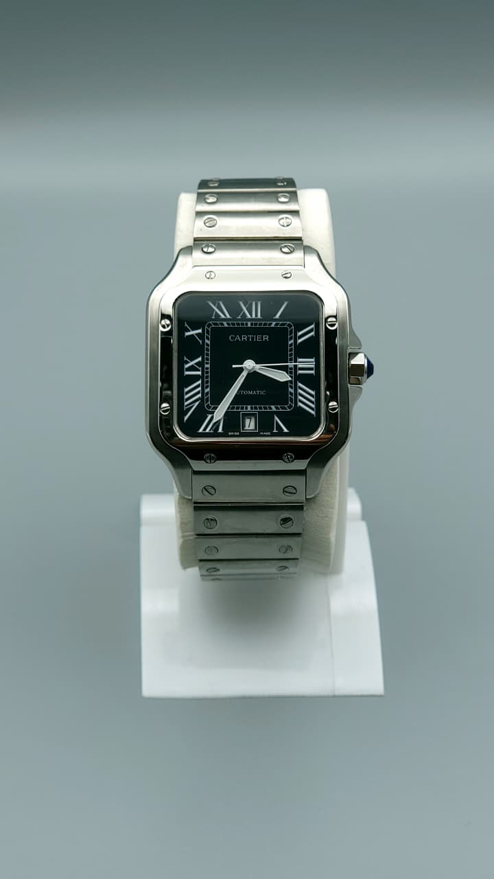 Elovris | Cartier Santos de Cartier Black Dial Stainless Steel | Élovris AAA Job-Lotted Replica – Same Like Original
