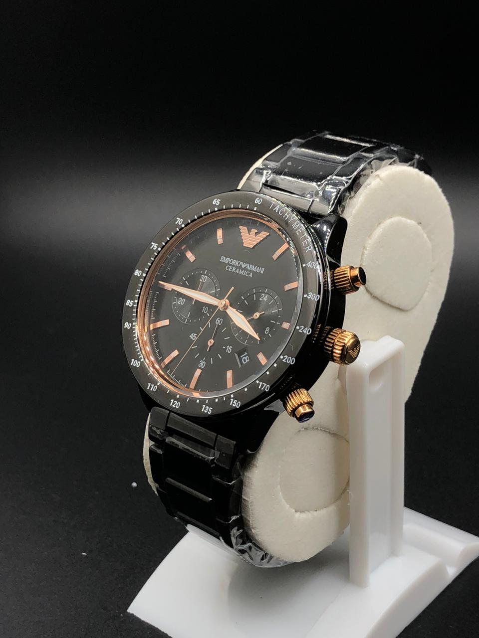 Elovris Emporio Armani Ceramica Chronograph Black Watch | AAA+ Premium Quartz | Luxury Men’s Timepiece by Élovris