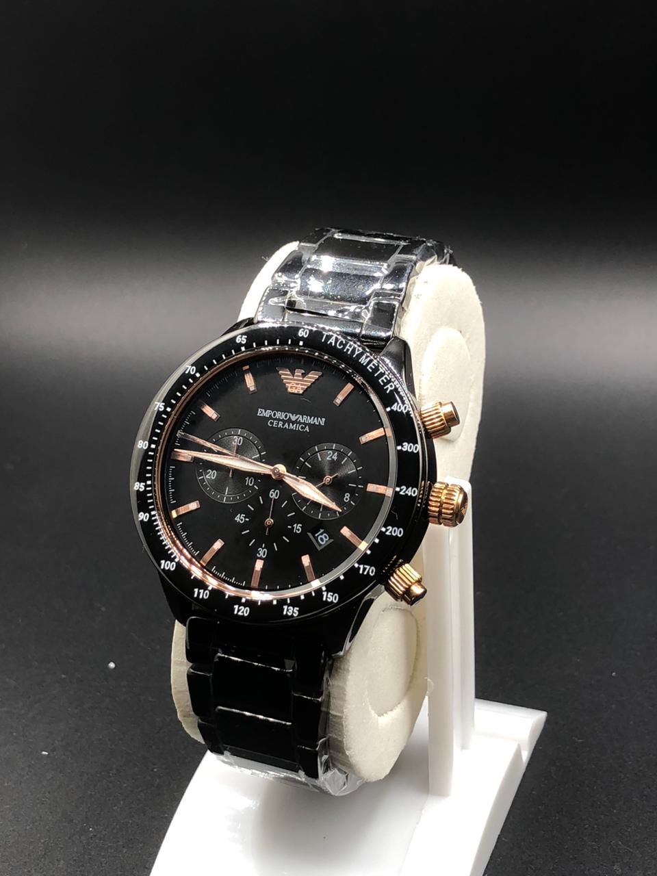 Elovris Emporio Armani Ceramica Chronograph Black Watch | AAA+ Premium Quartz | Luxury Men’s Timepiece by Élovris