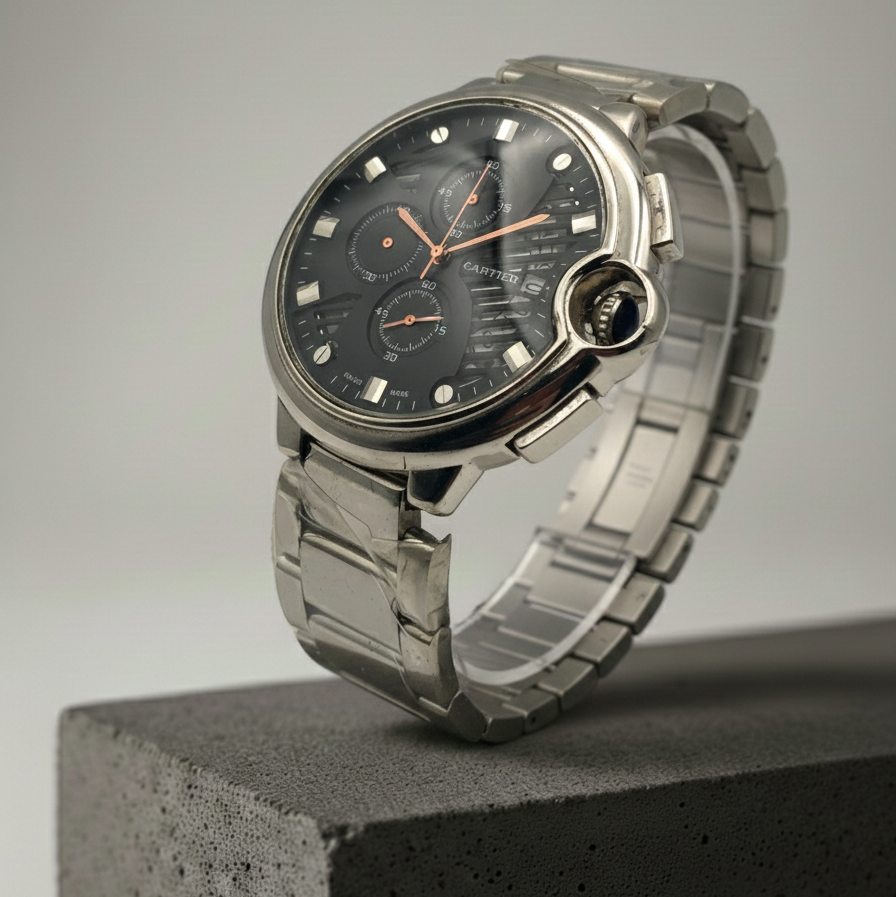 Elovris | Cartier Ballon Bleu Chronograph Black Dial Stainless Steel | Élovris AAA Job-Lotted Replica – Same Like Original