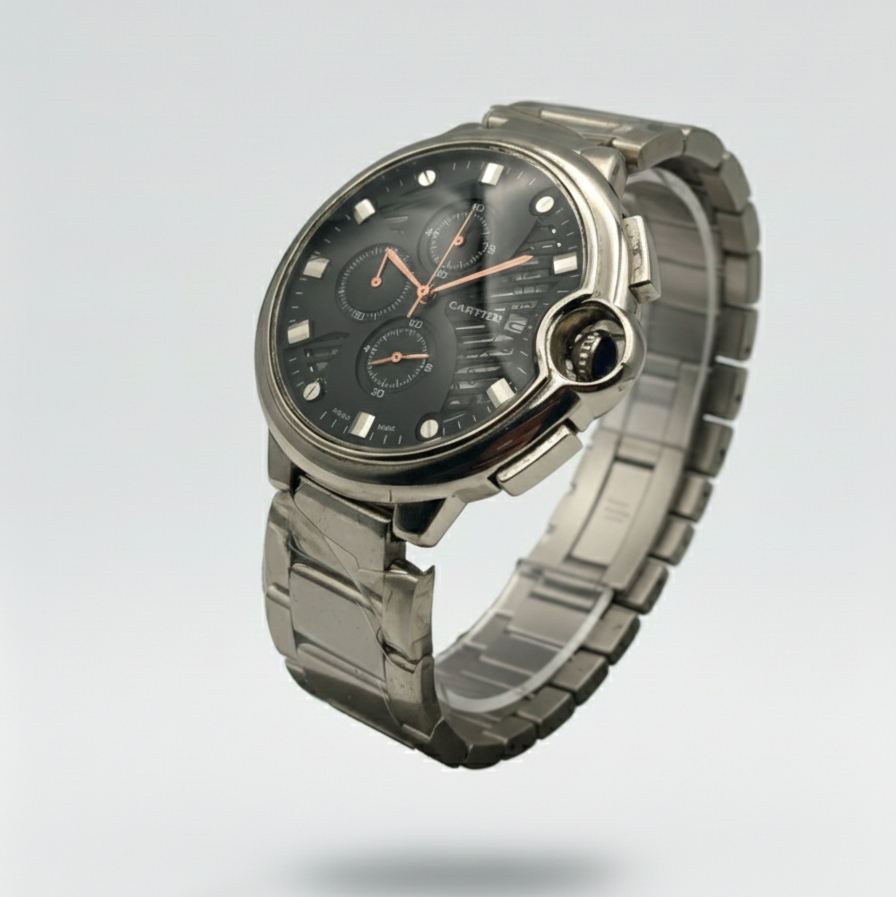 Elovris | Cartier Ballon Bleu Chronograph Black Dial Stainless Steel | Élovris AAA Job-Lotted Replica – Same Like Original