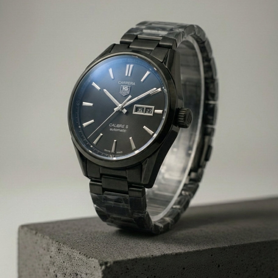 Elovris | Tag Heuer Carrera Black Dial & Presidential Strap – AAA+ Premium Replica | Modern Racing Elegance |  Élovris ~ Same liek original