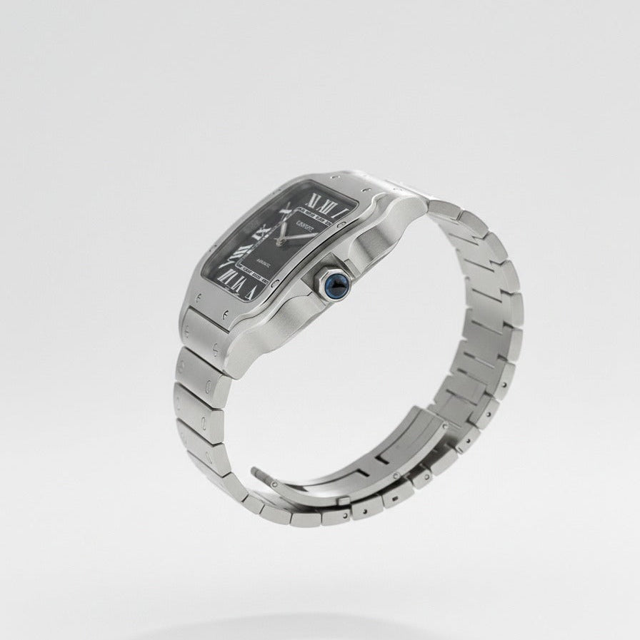 Elovris | Cartier Santos de Cartier Black Dial Stainless Steel | Élovris AAA Job-Lotted Replica – Same Like Original