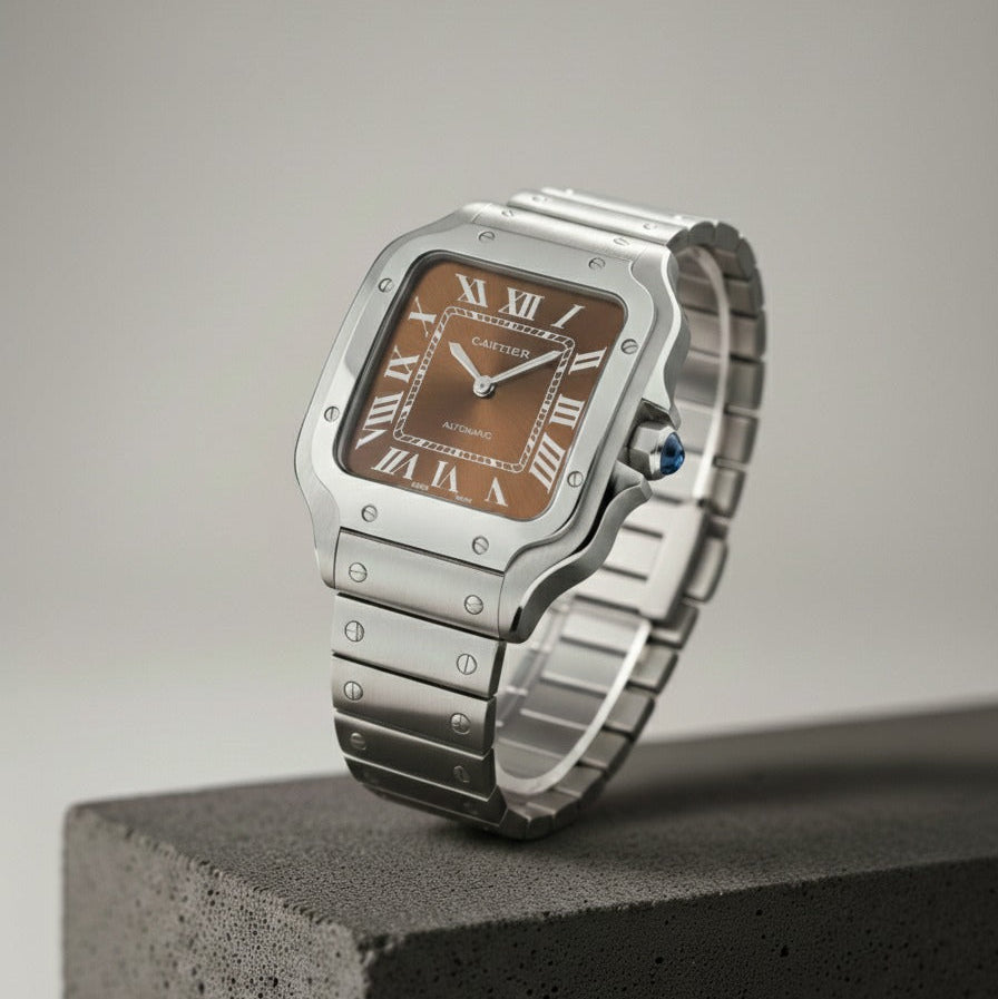 Elovris | Cartier Santos de Cartier Black Dial Stainless Steel | Élovris AAA Job-Lotted Replica – Same Like Original