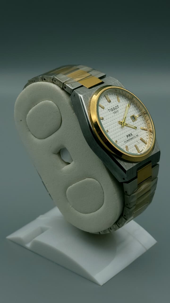 Elovris | Tissot PRX Quartz Job-lotted Watch – White Dial Two-Tone Silver & Gold Stainless Steel | Élovris Premium Watches