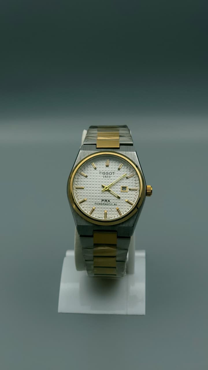 Elovris | Tissot PRX Quartz Job-lotted Watch – White Dial Two-Tone Silver & Gold Stainless Steel | Élovris Premium Watches