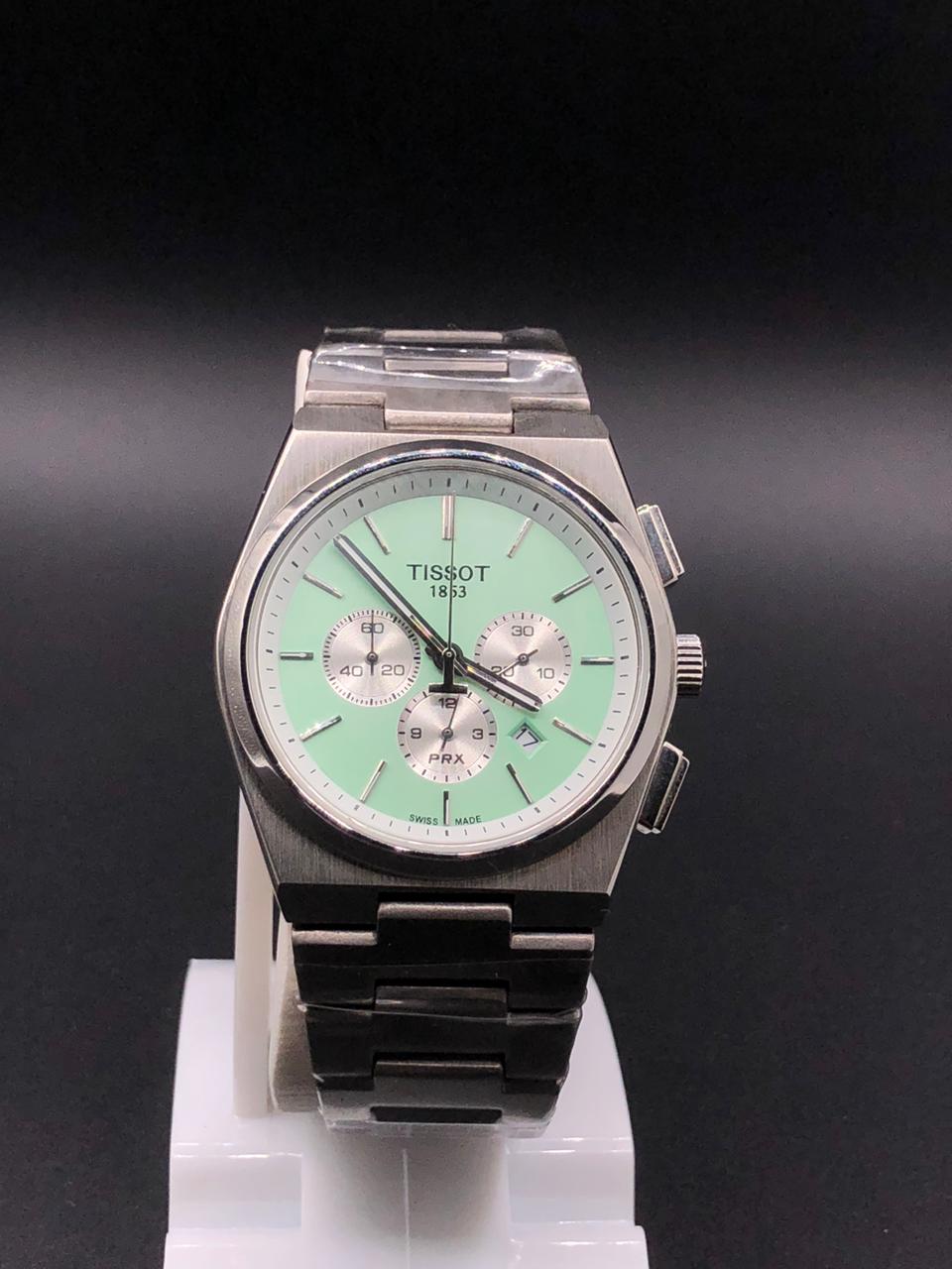 Elovris Tissot PRX Green Dial AAA+ Quartz Chronograph Luxury Watch for Men – Stainless Steel Design