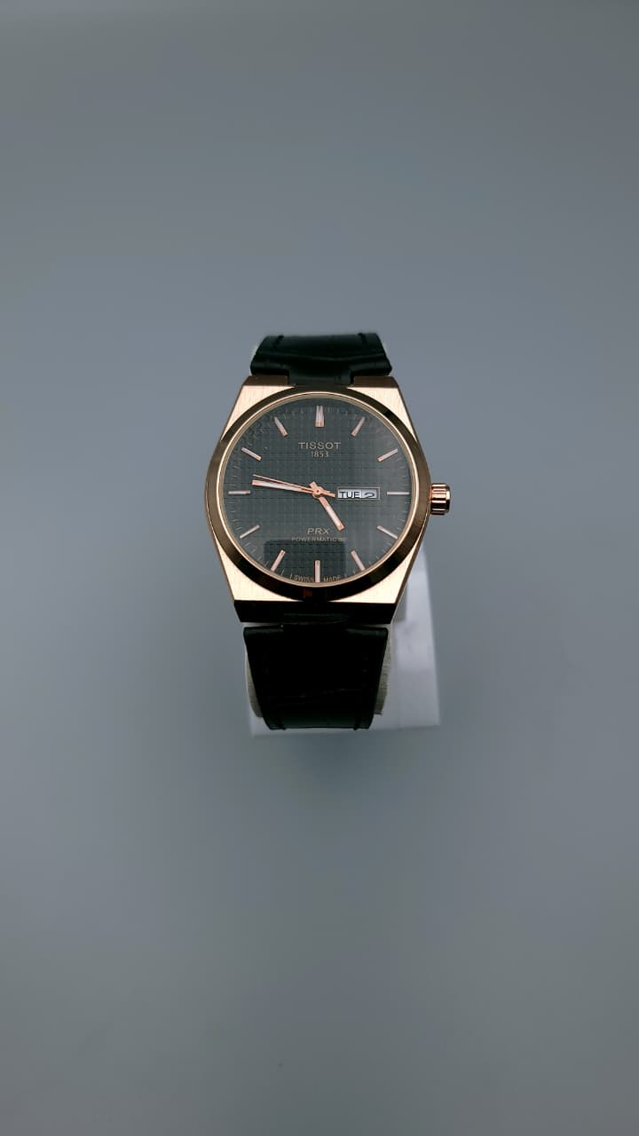 Elovris | Tissot PRX Quartz Watch – Black Dial with Black Genuine Leather Strap | Élovris Premium Watch