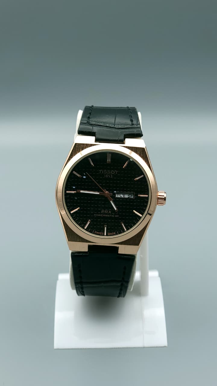 Elovris | Tissot PRX Quartz Watch – Black Dial with Black Genuine Leather Strap | Élovris Premium Watch