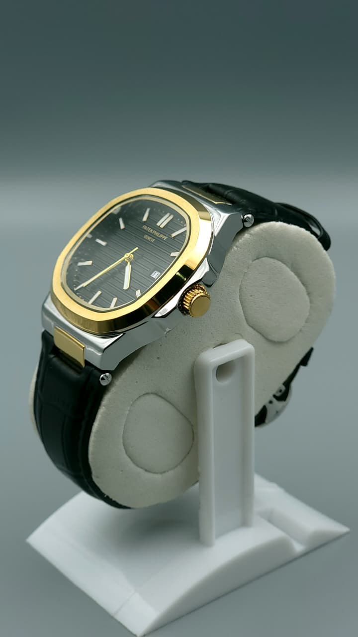 Elovris | Patek Philippe Geneve Quartz Watch – Black Dial with Black Genuine Leather Strap | Élovris premium Wtches