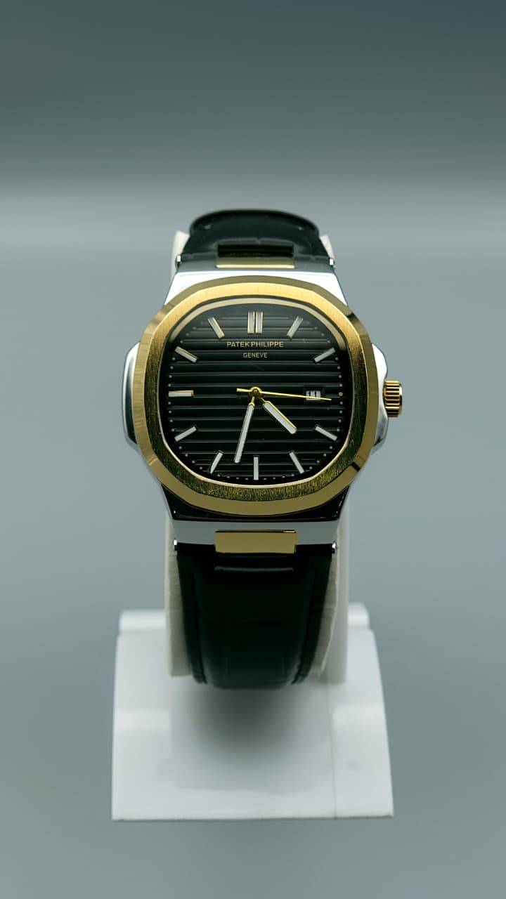 Elovris | Patek Philippe Geneve Quartz Watch – Black Dial with Black Genuine Leather Strap | Élovris premium Wtches