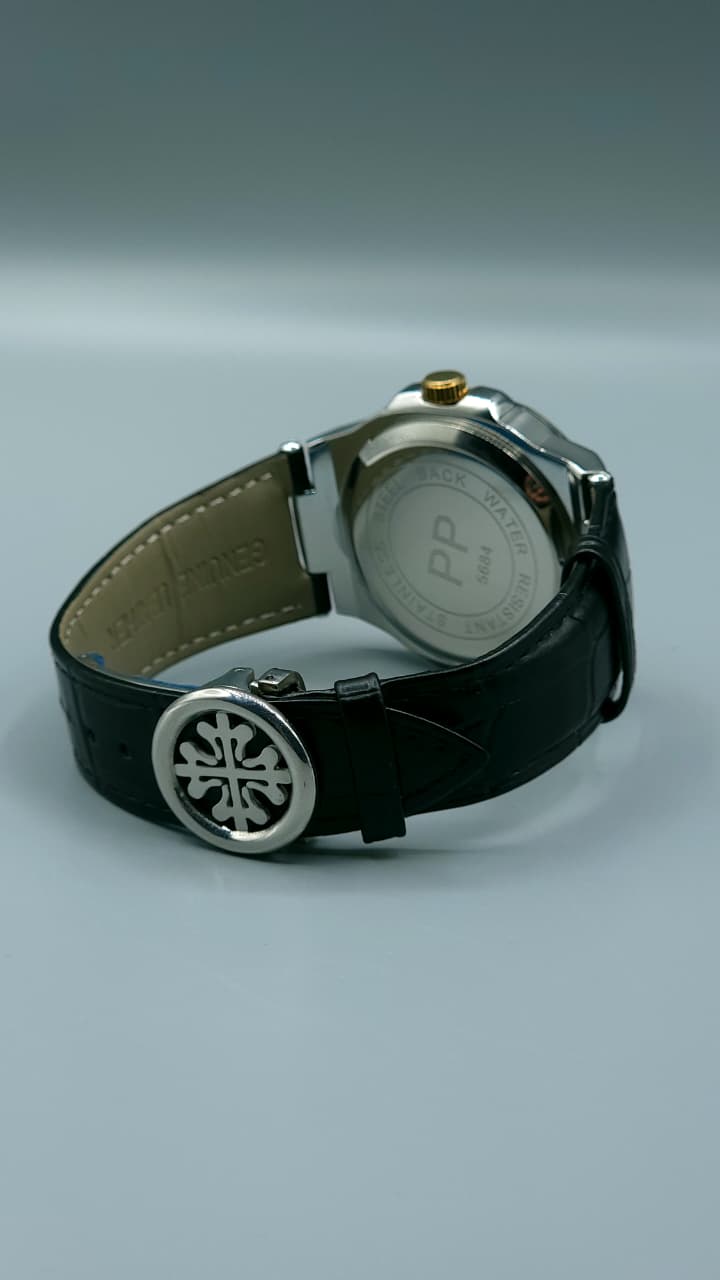 Elovris | Patek Philippe Geneve Quartz Watch – Square Dial with Black Genuine Leather Strap | Élovris Premium Watches