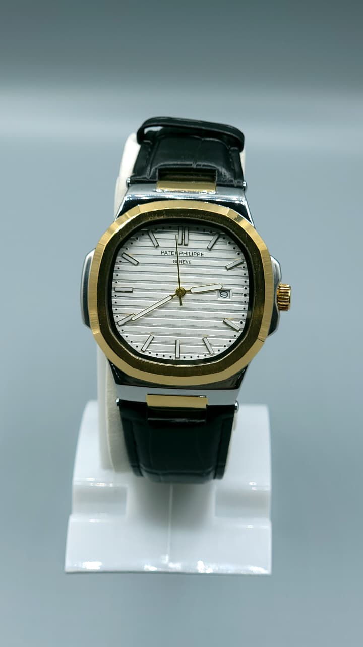 Elovris | Patek Philippe Geneve Quartz Watch – Square Dial with Black Genuine Leather Strap | Élovris Premium Watches