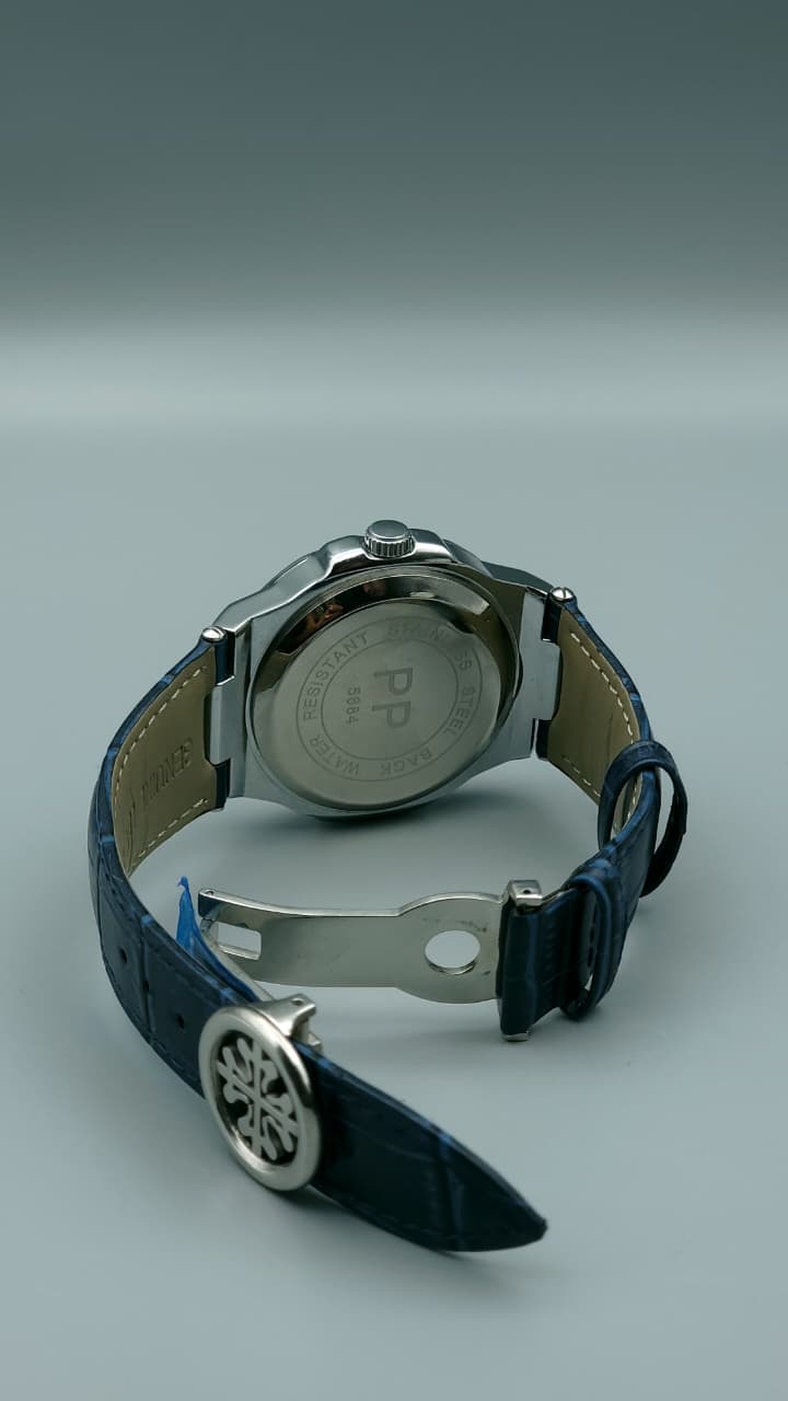 Elovris | Patek Philippe Geneve Quartz Watch – Blue Dial with Blue Genuine Leather Strap | Élovris Premium Watches