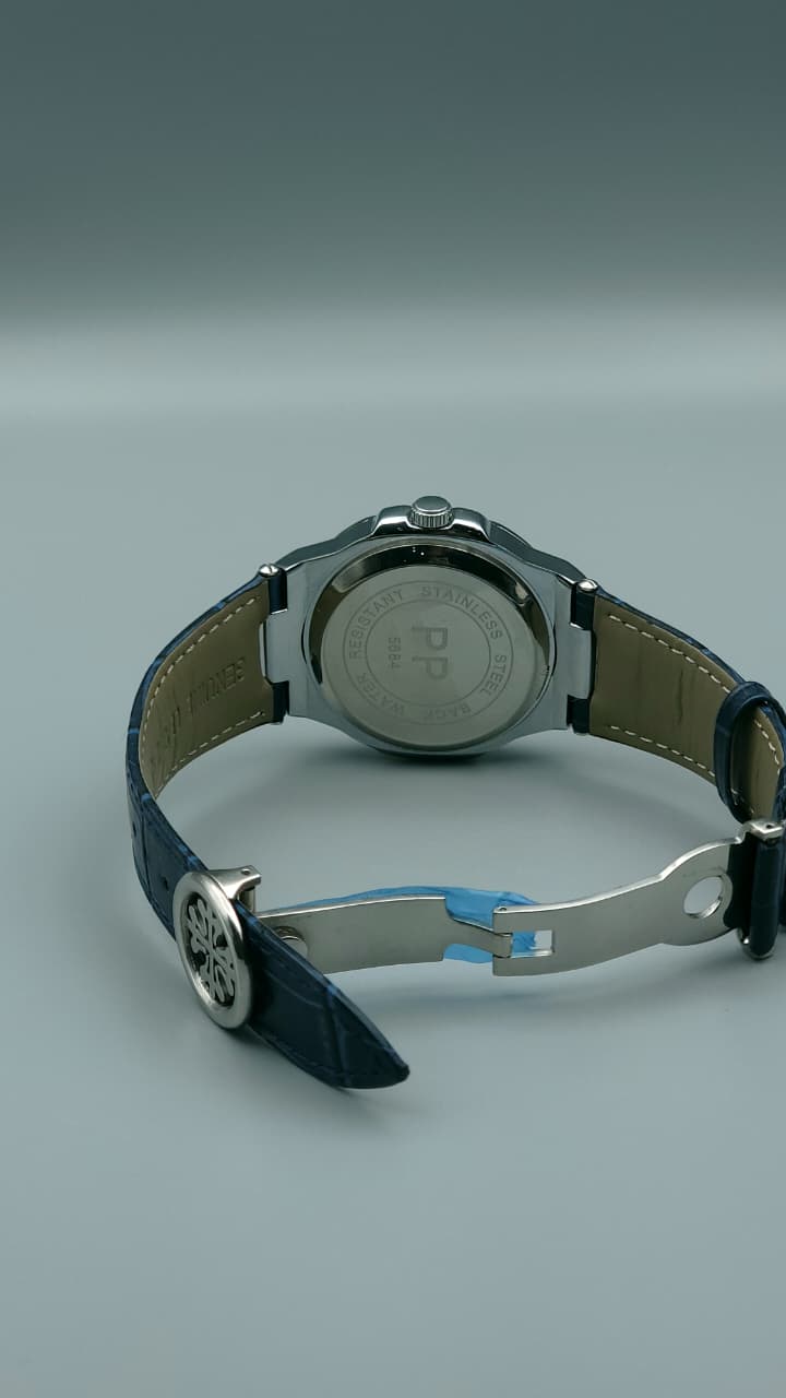 Elovris | Patek Philippe Geneve Quartz Watch – Blue Dial with Blue Genuine Leather Strap | Élovris Premium Watches