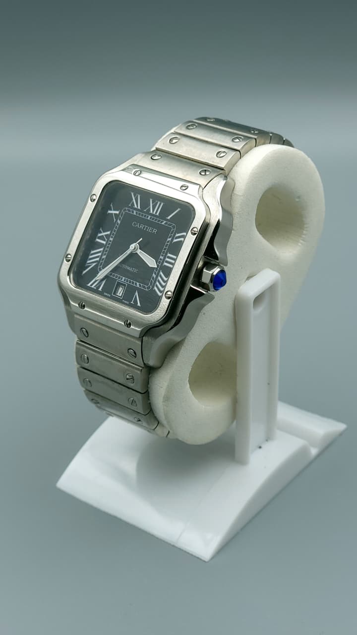 Elovris | Cartier Santos de Cartier Black Dial Stainless Steel | Élovris AAA Job-Lotted Replica – Same Like Original