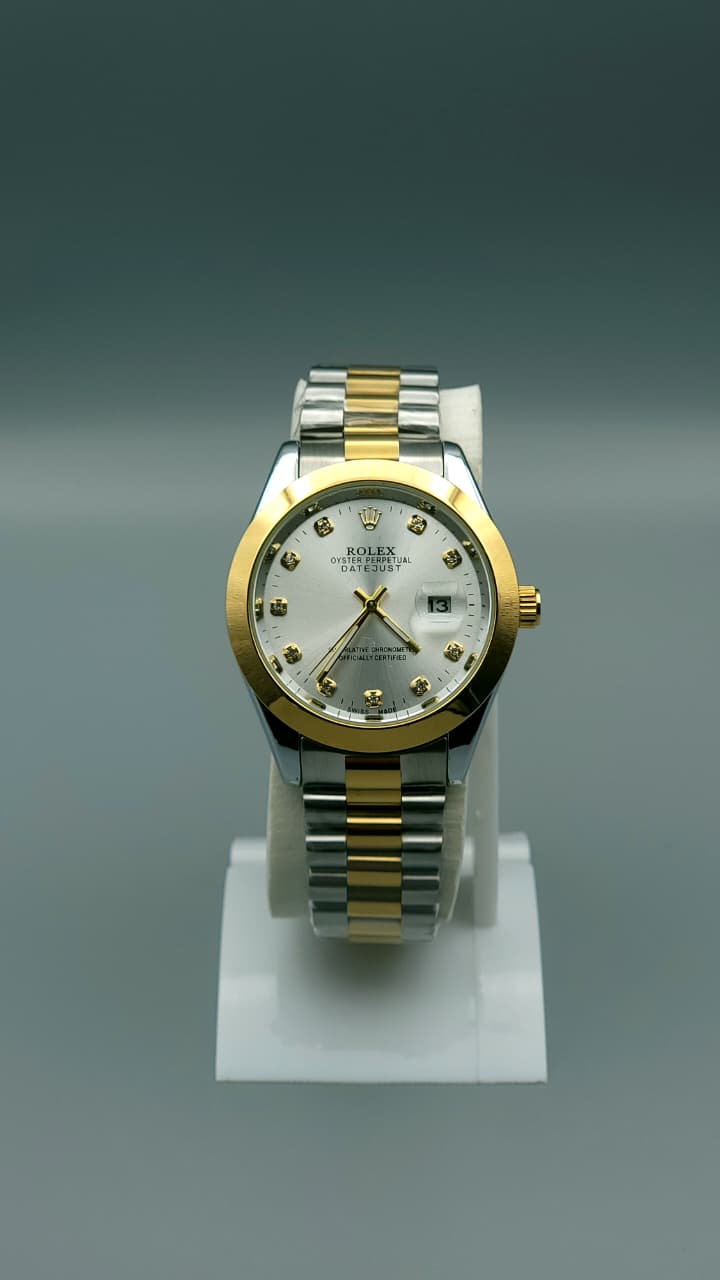 Elovris | Rolex Datejust 11-Stones Silver Dial Two Tone Jubilee Quartz Replica – Premium Edition | Élovris