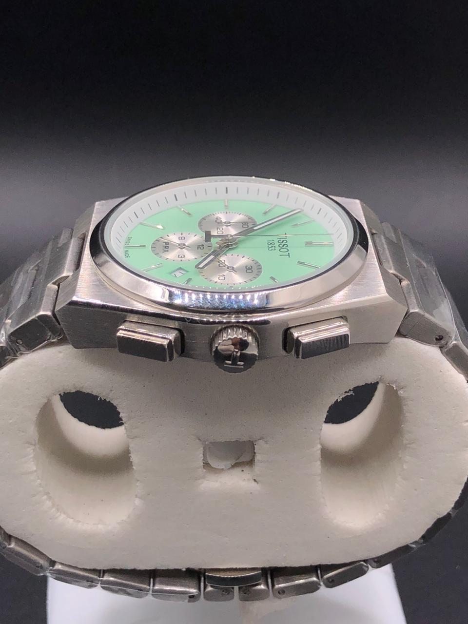 Elovris | Tissot PRX Green Dial Luxury Chronograph Quartz Watch for Men ~ Job-lotted Italian Copy | Super Clone | Élovris Premium watches